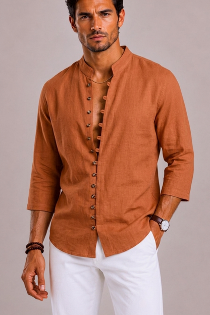 Saazoo | Men's Cotton Blend Grandad Collar Shirt