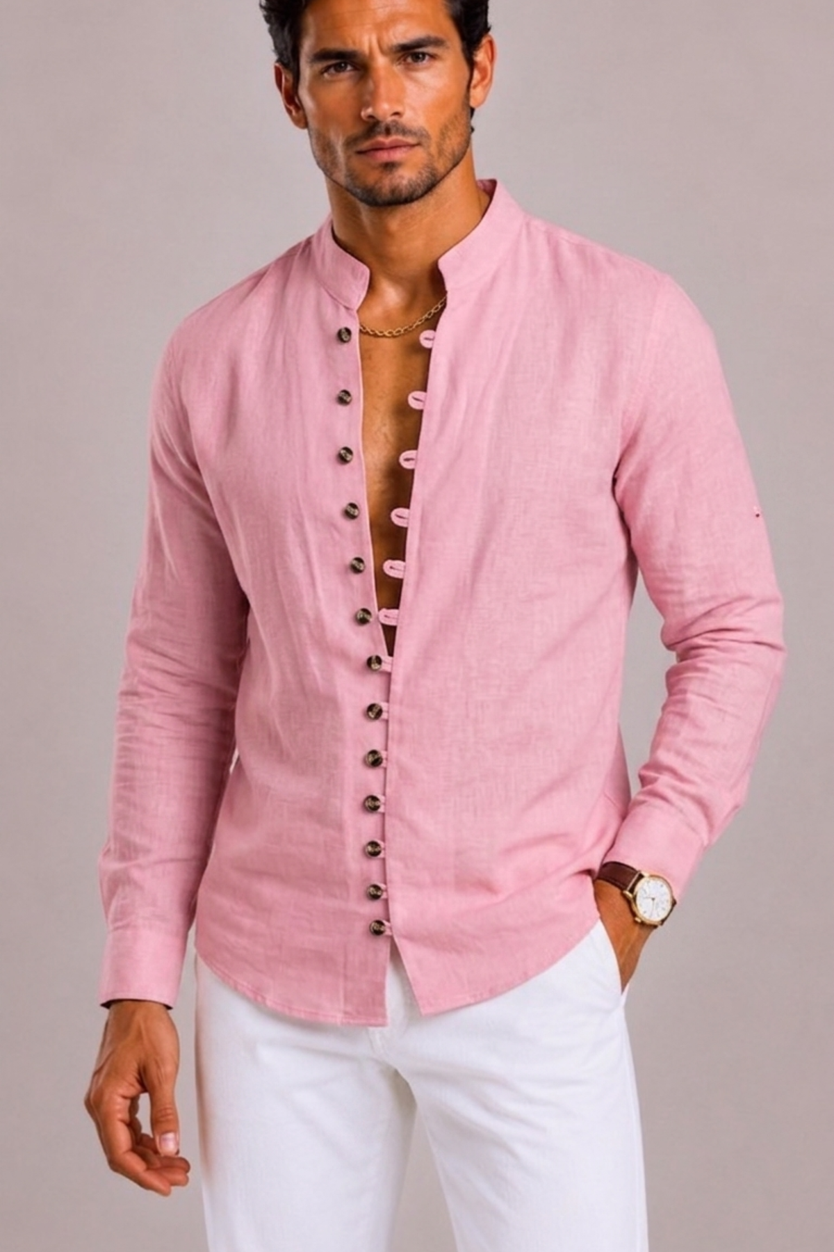 Saazoo | Men's Cotton Blend Grandad Collar Shirt
