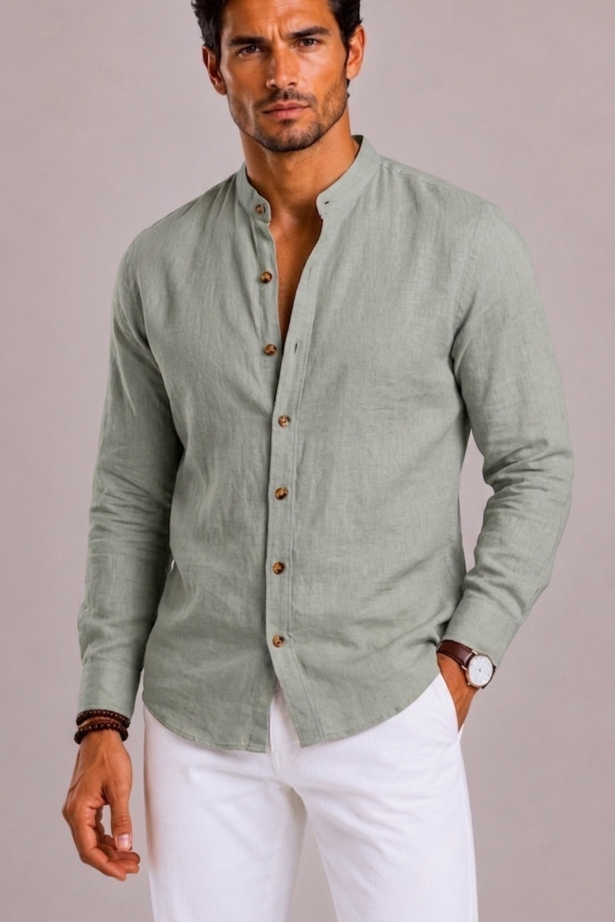 Saazoo | Men's Cotton Blend Grandad Collar Shirt