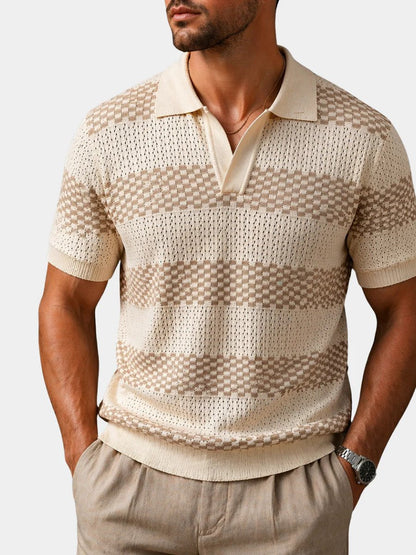 Saazoo | Men's Striped Cotton Blend Camp Collar Shirt