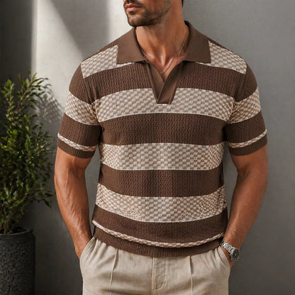 Saazoo | Men's Striped Cotton Blend Camp Collar Shirt