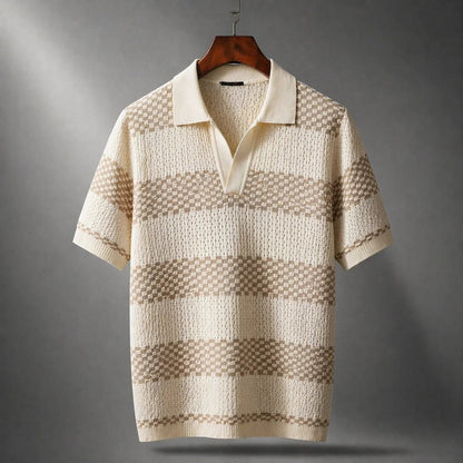 Saazoo | Men's Striped Cotton Blend Camp Collar Shirt