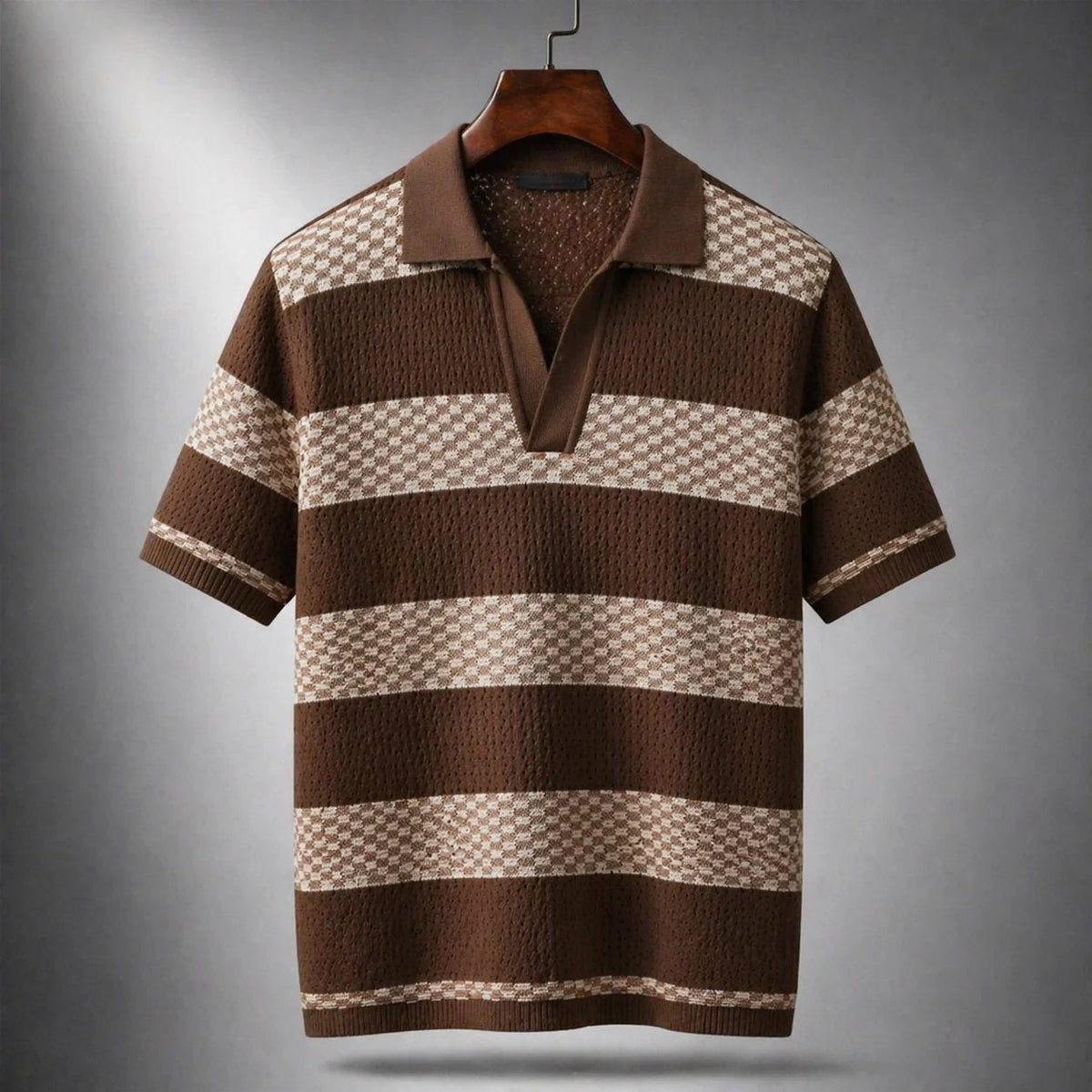 Saazoo | Men's Striped Cotton Blend Camp Collar Shirt