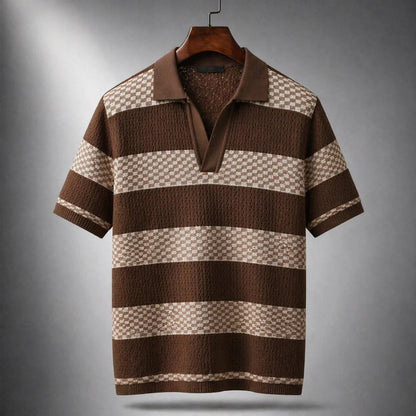 Saazoo | Men's Striped Cotton Blend Camp Collar Shirt