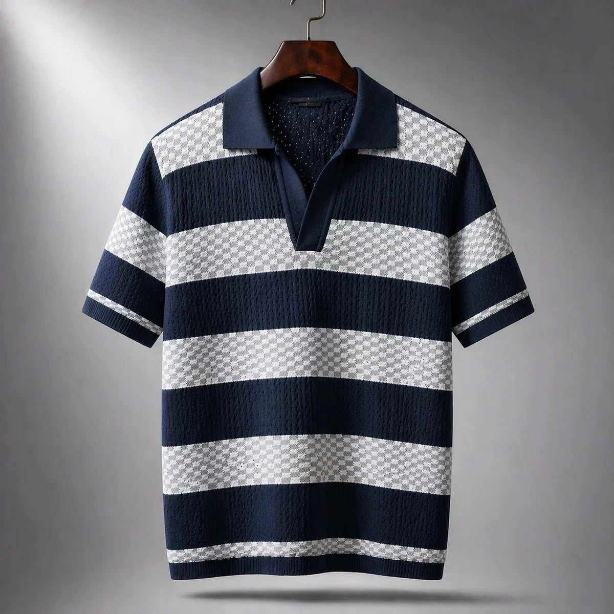 Saazoo | Men's Striped Cotton Blend Camp Collar Shirt