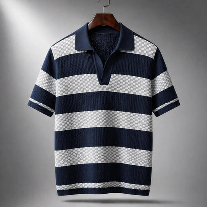 Saazoo | Men's Striped Cotton Blend Camp Collar Shirt
