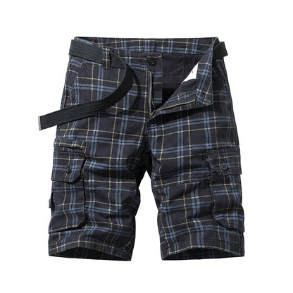 Saazoo | Men's Checked Cotton Blend Cargo Shorts