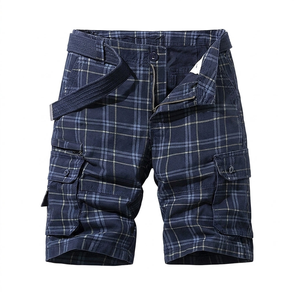 Saazoo | Men's Checked Cotton Blend Cargo Shorts