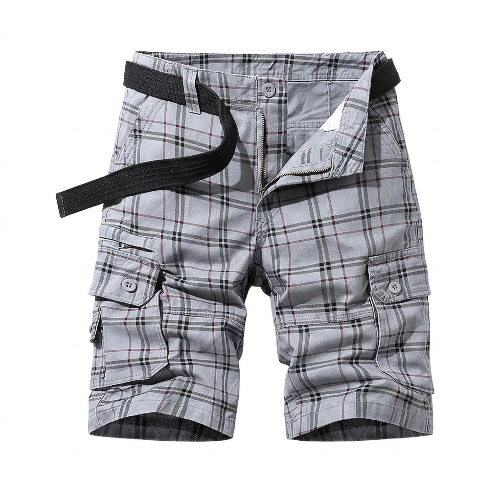 Saazoo | Men's Checked Cotton Blend Cargo Shorts