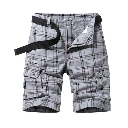 Saazoo | Men's Checked Cotton Blend Cargo Shorts